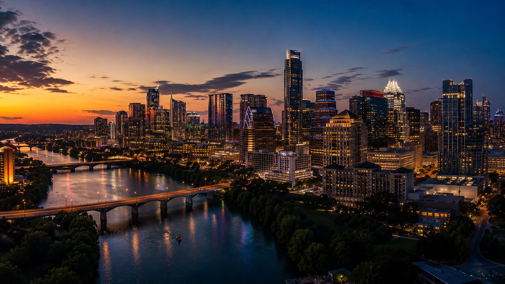 Aerial view of the Austin, Texas downtown skyline
