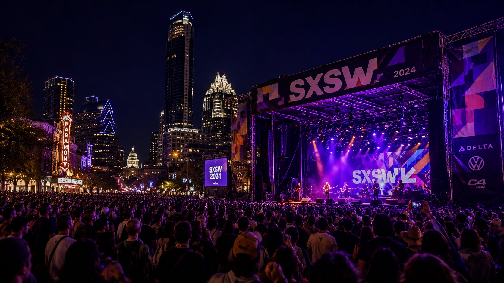 SXSW festival crowds in downtown Austin, Texas