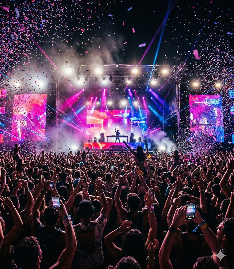Concert crowd lit by stage lights