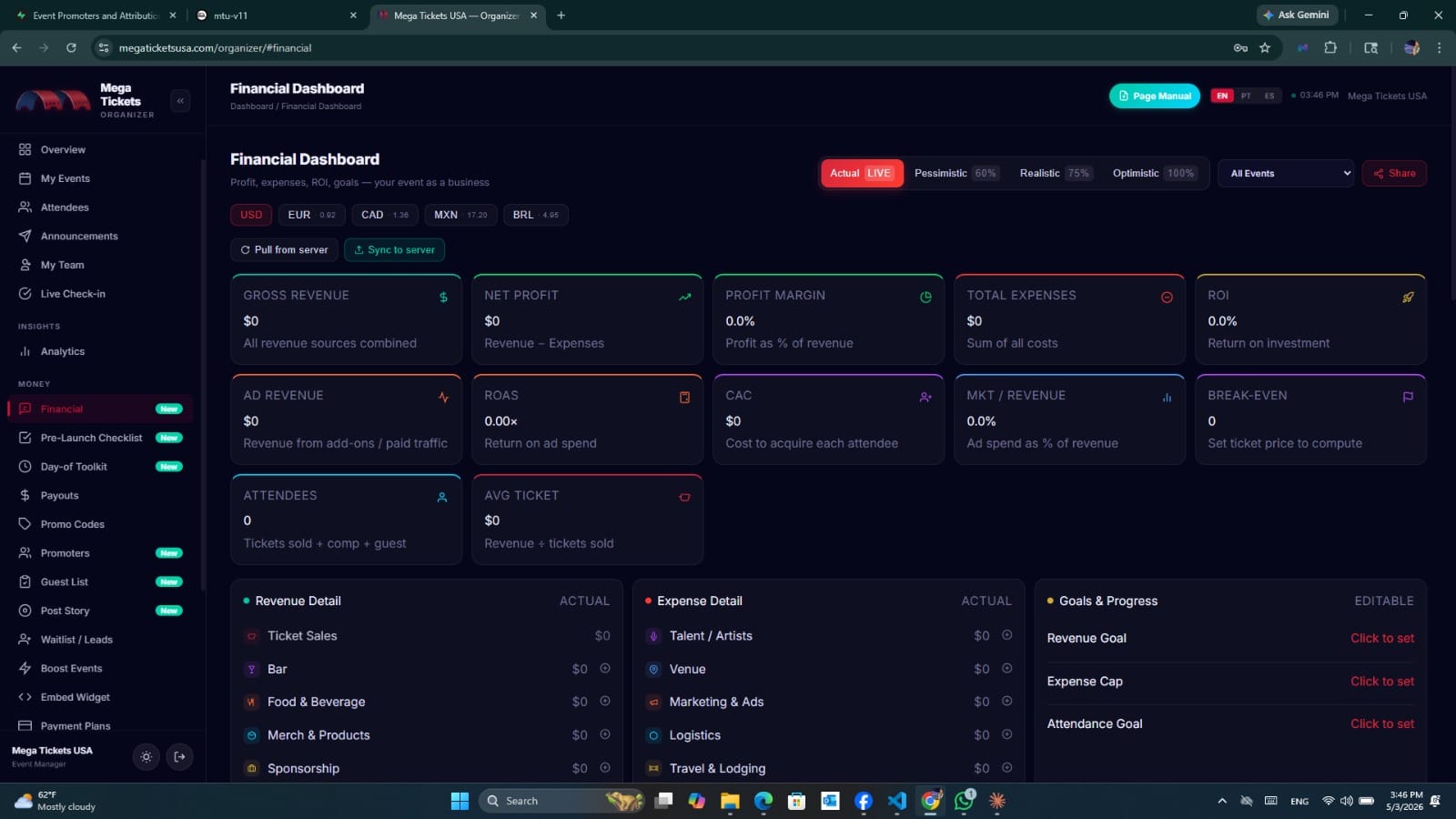 Payouts and financial reporting in the organizer dashboard